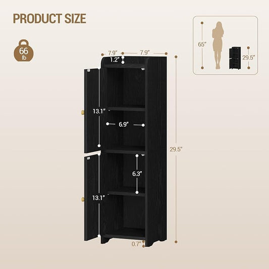 Hzuaneri Bathroom Storage Cabinet, Small Corner Floor Cabinet with 2 Doors and Adjustable Shelf, Narrow Toilet Paper Cabinets, Bathroom Organizer for Small Spaces, 7.9"D x 7.9"W x 29.5"H Rattan Black