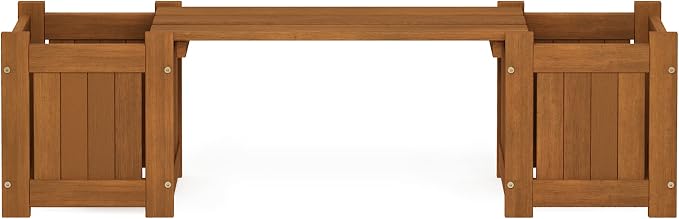 Furinno Tioman Hardwood Mini Outdoor Planter Box with Bench for Garden Plant