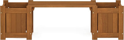 Furinno Tioman Hardwood Mini Outdoor Planter Box with Bench for Garden Plant