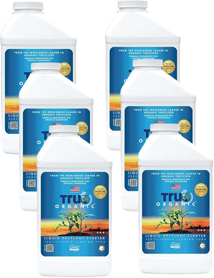 True Organic Liquid Preplant Starter – Organic Fertilizer for Seedlings and Young Starts – 32 fl. oz. Bottle Covers 40 Sq. Ft.- Case of 6