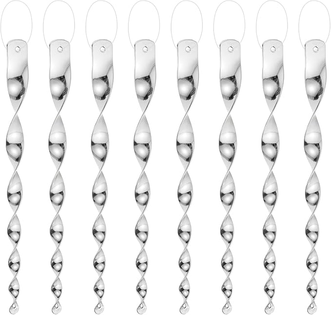 M METERXITY 8-Pack Bird Reflective Rods 11.5 Inch Spiral Bird Scare Rods Hanging Birds Deterrent Device for Yard/Patio/Garden/Farm/Decoration [Silver]
