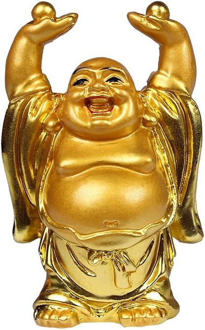BRABUD Resin Laughing Buddha Figurines 2.5’’Height Gilting Buddha Statue Big 6 Set Gold