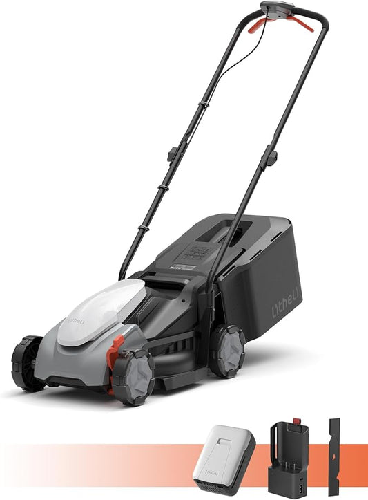 Litheli 14 Inch Cordless Lawn Mower, 5.0Ah Battery Powered Push Mower with Brushless Motor, Quiet & No Maintenance, Lightweight Grass Cutter for Small to Mid-Sized Yards