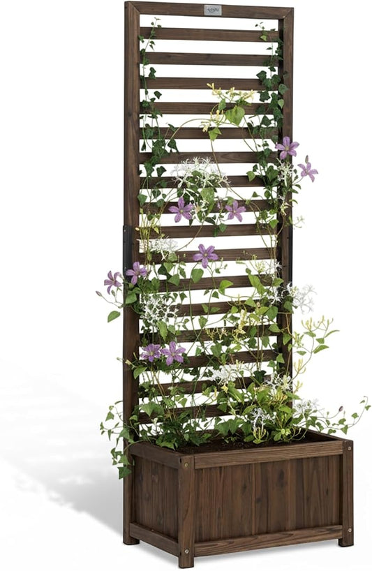 VINGLI Wooden Planter with Trellis, 51" Height Elevated Garden Beds Outdoor, FreeStanding Planter Box with Drainage Holes for Flower, Vegetable, Fruit, Herb in Garden, Patio, Balcony, 1PCS