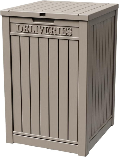 50-Gallon Package Delivery Box for Outside - Resin Storage with Sign & Lockable Secure, Waterproof Package Drop Box with Pre-Installation Hole for Curbside, Porch, Khaki