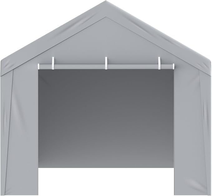 VEVOR Carport Replacement Canopy Cover Top + Side Wall 12 x 20 ft, Garage Tent Shelter Tarp Heavy-Duty Waterproof & UV Protected, Easy Installation with Ball Bungees,Grey (Frame Not Included)