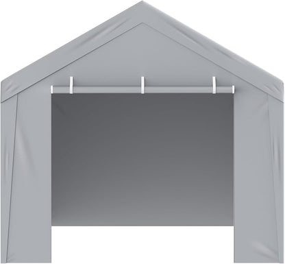 VEVOR Carport Replacement Canopy Cover Top + Side Wall 12 x 20 ft, Garage Tent Shelter Tarp Heavy-Duty Waterproof & UV Protected, Easy Installation with Ball Bungees,Grey (Frame Not Included)