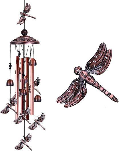 Dragonfly Wind Chimes Outdoor Decor - With 4 Tubes 6 Bells 7 Dragonflies 36" Waterproof Mobile Romantic Wind Catcher Dragonfly Windchimes for Home, Xmas Mom Gifts, Festival, Balcony, Garden Decoration