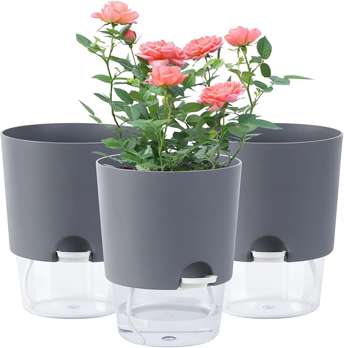 Oliz Self Watering Planters for Indoor Plants : 6 inch 3 Pack White African Violet Self Watering Flower and Herb pots