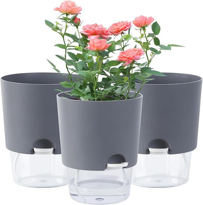 Oliz Self Watering Planters for Indoor Plants : 6 inch 3 Pack White African Violet Self Watering Flower and Herb pots