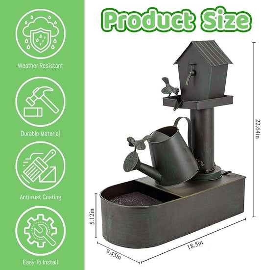 3-Tier Outdoor Fountain 23" Rustic Waterfall Garden Patio Decor | Heavy Duty Rustproof Metal Garden Water Features with Pumb & Debris Filter Screen, Rustic Indoor Outside Soothing Water Flow