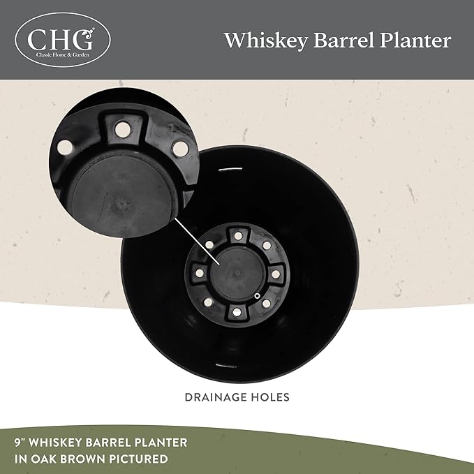 Whiskey Barrel Planters, Wooden Finish Flower Planter Pot, Decorative Garden Pots, Indoor Outdoor Resin Planters, Weather-Resistant Plant Pot (15” Oak Brown, 1-Pack) | Stylish Resin Flower Plant Pots, Indoor & Outdoor Planter, Weather-Resistant, Great ...
