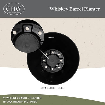 Whiskey Barrel Planters, Wooden Finish Flower Planter Pot, Decorative Garden Pots, Indoor Outdoor Resin Planters, Weather-Resistant Plant Pot (15” Oak Brown, 1-Pack) | Stylish Resin Flower Plant Pots, Indoor & Outdoor Planter, Weather-Resistant, Great ...