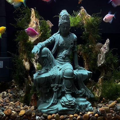 livelyfish Aquarium Buddha Statue Guanyin Buddha Sandstone Sculpture for Zen Garden Fish Tank Home Decor (M)