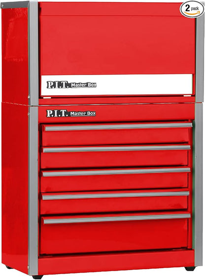 P.I.T. Mini Steel Tool Box,3 Drawer and 5 Drawer Stackable Toolbox with Magnetic Tab Locking,Red
