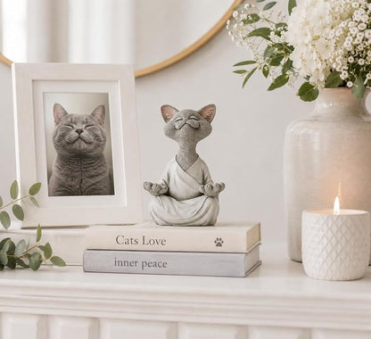 Meditating Happy Cat Statue – Zen Mindfulness Decor for Cat Lovers