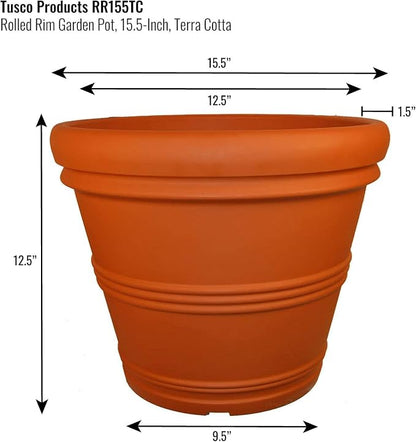 Tusco Products RR155TC Classic Rolled Rim Garden Planter, 15.5", Terra Cotta