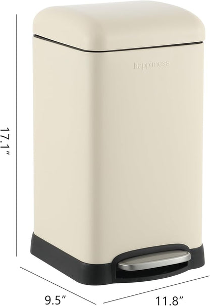 happimess HPM1012J Betty Retro Mini 3.2-Gallon Step-Open Trash Can, Fingerprint Resistant, Modern, Minimalistic for Home, Kitchen, Laundry Room, Office, Bedroom, Bathroom, Limestone Beige