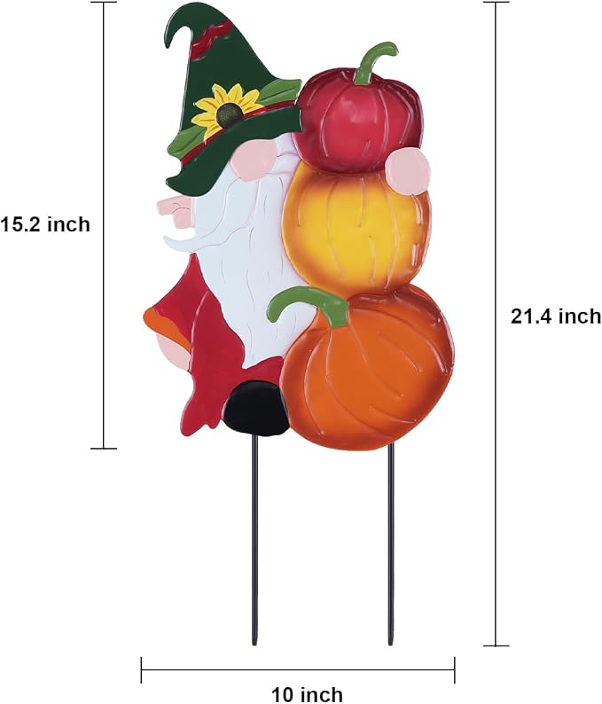 YEAHOME Fall Decorations Outdoor, Metal Gnome with Stacked Pumpkin Decorative Garden Stakes for Fall Decor, Autumn Yard Signs for Home Outside Garden Lawn Porch, Thanksgiving Decorations Outdoor
