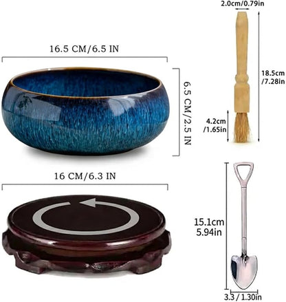 Lotus Bowl Planter - Ceramic Leak-Proof Hydroponic Pot with Rotating Bracket, 6.5 x 2.5 in Round Shallow Plant Glazed Vase, Indoor Water Planting for Home, Patio, Zen Garden Decor