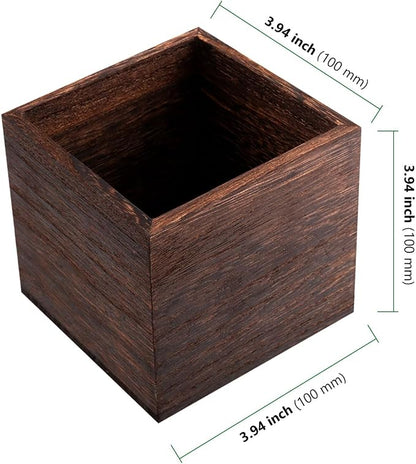 HAKZEON 4 Pack Wooden Planter Box, 4 Inch Square Wood Vase Flower Pots Rustic Cube Planter Box for Wedding Garden Windowsill Home Decor