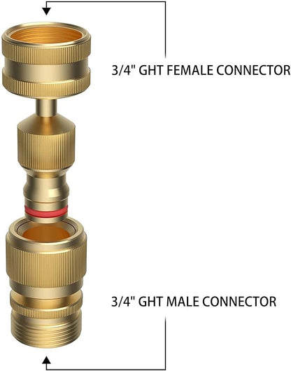 Swivel All-Metal Garden Hose Adapter, Solid Brass 3/4" Pipe Quick Connector | Male Female Flexible Pipe Kink Protector, Easy to Connect and Lock, Connect Outdoor Faucet to Garden Hose