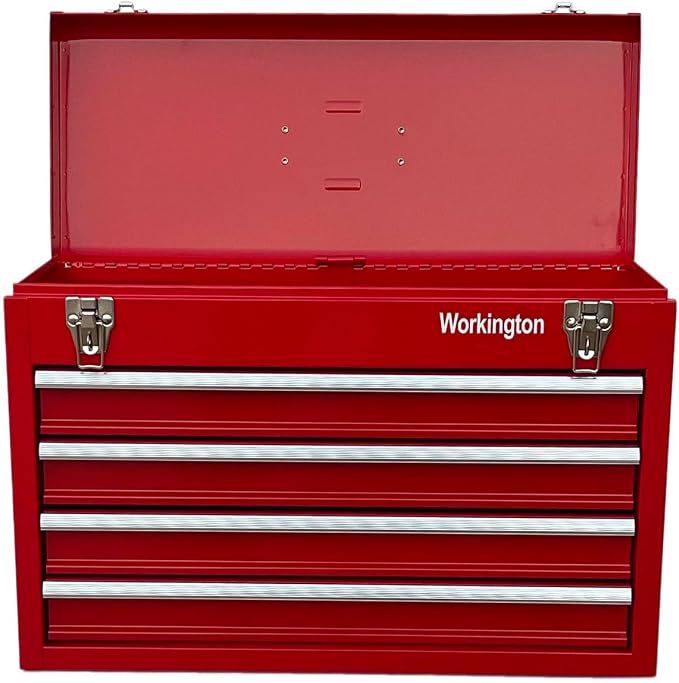 Workington Portable Metal Tool Chest with 4 Drawers, 20" 4-Drawer Tool Chest Cabinet with Ball Bearing Drawer Slides, Steel Tool Storage Box Organizer 4004 Red