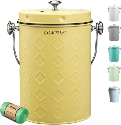 AOSION Countertop Compost Bin Kitchen,Odorless Indoor Compost Bin with Lid | 1 Gallon Composter Container,Removable Inner Bucket,50 Compost Bags,2 Carbon Filters,ideal for food scraps,coffee grounds