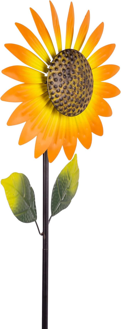 Viveta 2Pack Metal Sunflower Wind Spinner Outdoor,Pinwheels | Kinetic Decorative Wind Sculpture wtih Sturdy Stake, for Yard and Garden