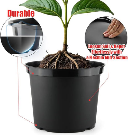 RooTrimmer 3 Gallon Plastic Nursery Pots, 10 Inch Round Plant Pots with Drainage Holes, 10 Pack Planting Pot for Outdoor Indoor Plants, Gardening Gifts for Women, Black