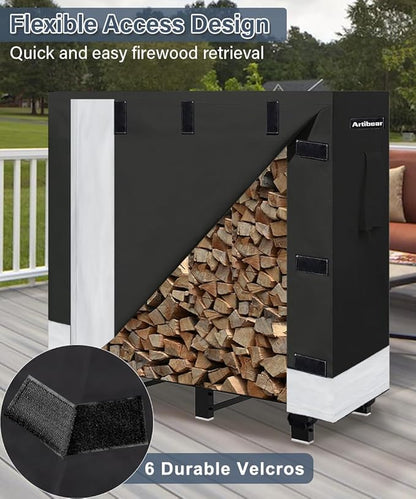 4ft Firewood Rack Cover for Wood Holder, Waterproof Wood Pile Cover for Outside, Indoor Outdoor Log Rack Cover for Firewood with Buckle, Black (Frame not Include)