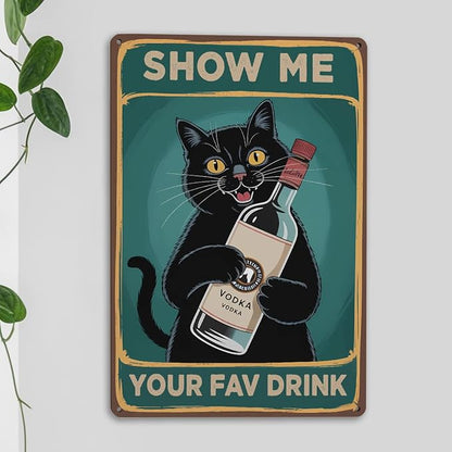 mmiishe Funny Black Cat Gifts for Women Metal Signs Vintage Wall Decor for Home Bar Basement Cafe Kitchen Garage Man Cave Decor Eclectic Home Decor 8x12 Inches Birthday Anniversary Decoration