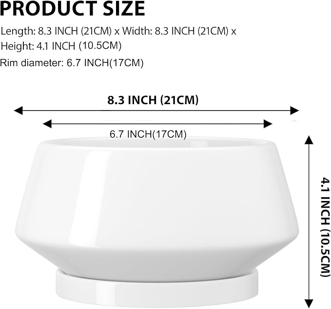 8.3 Inch White Ceramic Planter with Drainage Hole and Saucer | Ideal for Indoor and Outdoor Plants, Modern Home Decor, Round, Gloss White