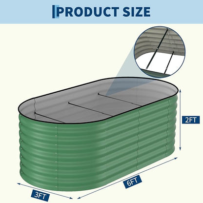 Garvee 2 Pack 6x3x2ft Galvanized Raised Garden Bed Kit, Oval Metal Planter Boxes with Anti-Cut Safety Edges, Rust-Resistant Deep Root Planters for Outdoor Vegetables, Flowers, Herbs, Green