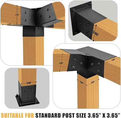 Pergola Kit, 15° 3-Way Slanted Roof Pergola Bracket Set, Roof Wall Mount Extension Bracket 4" x 4" (Actual 3.5" X 3.5") - Set 9