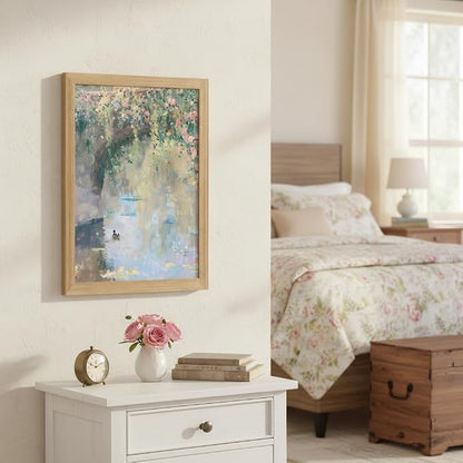 Framed Monet Wall Art, Water Lilies Pond Landscape Canvas Print, 12x16 | Vintage floral pond art in rustic wood frame for bedroom, bathroom, living room or French country decor