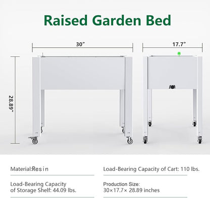 PatioZen Raised Garden Bed with Legs, 28.9" Tall Self-Watering Raised Planter Box with Lockable Wheels, Drainage Plug and Gauge for Vegetables Flowers, Rustproof Resin for Backyard Patio (Ashen)