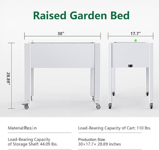 PatioZen Raised Garden Bed with Legs, 28.9" Tall Self-Watering Raised Planter Box with Lockable Wheels, Drainage Plug and Gauge for Vegetables Flowers, Rustproof Resin for Backyard Patio (Ashen)