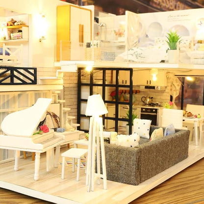 GuDoQi DIY Miniature Dollhouse Kit with Furniture, Tiny House kit 1:24 Scale, Need to Assemble Around 30 Hours, Great Handmade Crafts Gift for Birthday, Christmas, Life House(No Dust Cover)