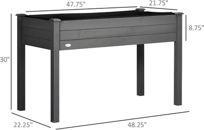 Outsunny Raised Garden Bed with Legs, 48" x 22" x 30", Elevated Wooden Planter Box, Self-Draining with Bed Liner for Vegetables, Herbs, and Flowers Backyard, Patio, Balcony Use, Dark Gray