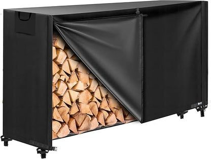 KALINCO 6FT Firewood Rack Cover, Heavy Duty 600D Waterproof Outdoor Firewood Storage Cover with Zipper and Hook Loop Tape (Log Rack not Included)