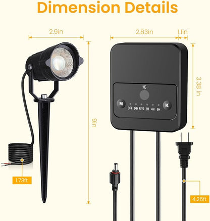 Landscape Lighting Kit, 6W Low Voltage Landscape Lights with Dusk to Dawn Transformer 33FT Wire, Waterproof Outdoor Landscape Lights 3000K 12-24V, Outdoor Spotlight for Yard House 4Pack