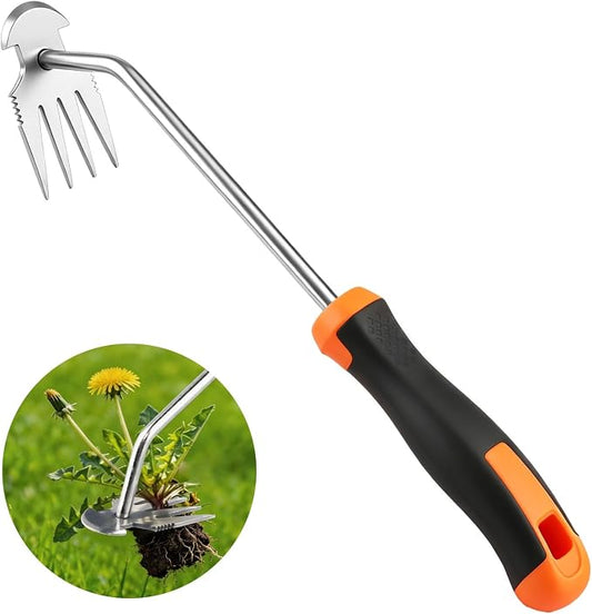 Weed Remover Tool for Garden, Portable Stainless Steel Hand Weeder Tool, 13.3" Manual Weed Puller with Rubber Grip for Lawn, Flower Beds & Vegetable Gardening (Rubber Handle)