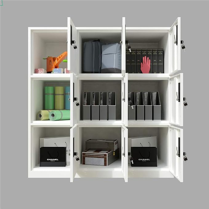 MECOLOR 9 Door Metal Office Storage Locker Cabinet, Gym School and Home Locker,Metal Locker Storage for Employee Staff or Workers(Full White)
