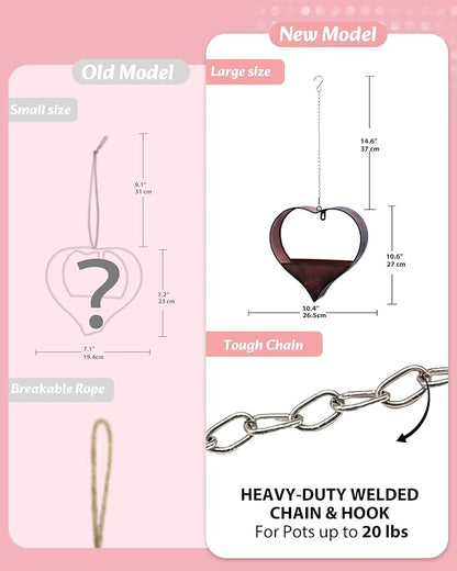Metal Plant Hangers Indoor and Outdoor:Birthday Gifts for Mom Women Her Wife Garden Lovers - Heart Shape Hanging Planters for Window Wall Living Room Office Decor(Rustic)