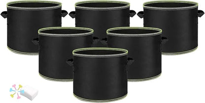 MEKOLIFE Fabric Grow Bags（5 Gallon 6Pack）, Thickened Aeration Planter Bags with Handles Plant Tags Seedling Bags for Outdoor Indoor Vegetable Garden, Black