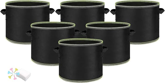 MEKOLIFE Fabric Grow Bags（5 Gallon 6Pack）, Thickened Aeration Planter Bags with Handles Plant Tags Seedling Bags for Outdoor Indoor Vegetable Garden, Black