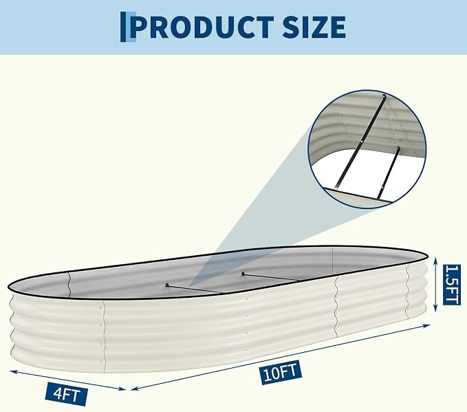 GarveeTech Oval Raised Garden Bed 10x4x1.5 ft - 0.6mm Thick Metal Raised Bed, Rust & Corrosion Resistant, Open Bottom for Drainage, Anti-Cut Strip Included, for Vegetables Flowers Planting, 2 PCS