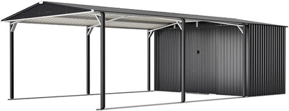 KEIKI 12x23 FT Heavy Duty Metal Carport with Storage Shed, Steel Garage Shelter with Sliding Door, Waterproof Sloped Roof, UV Protection Panels, Outdoor Car Canopy for Car, Boat, Tractor