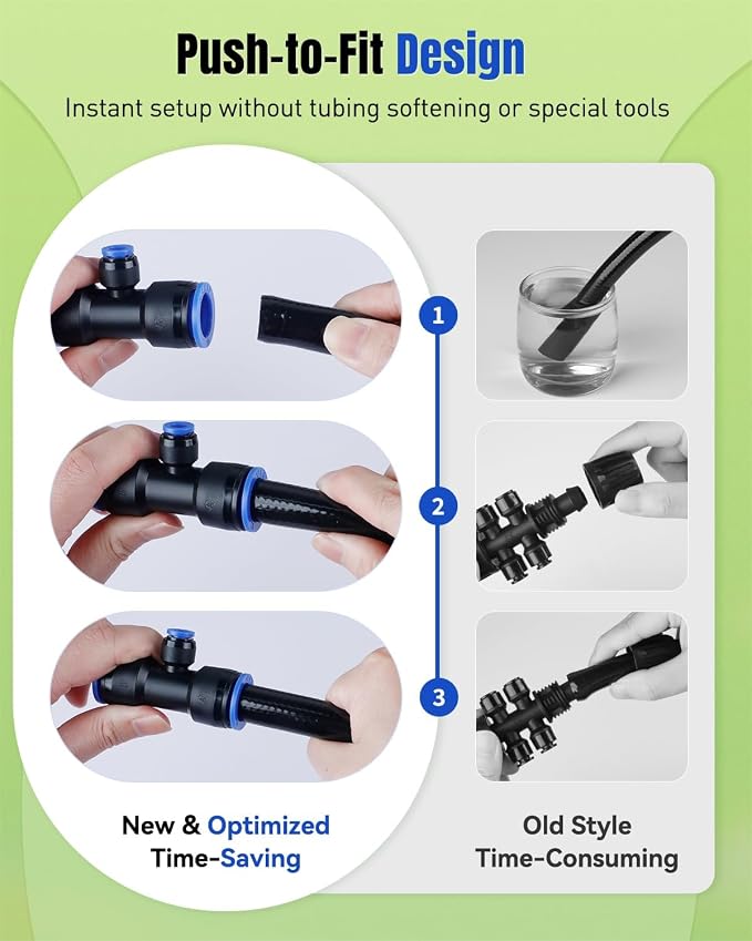 Pawfly 12 Pcs Quick Connect 1/2" to 1/4" Drip Irrigation Fittings for 1/2" Tubing (0.62-0.63" OD), Push-to-Fit 3-Way Reducing Tees Reducer Tee Connectors, Anti-Leak Drip Irrigation Tee Fittings